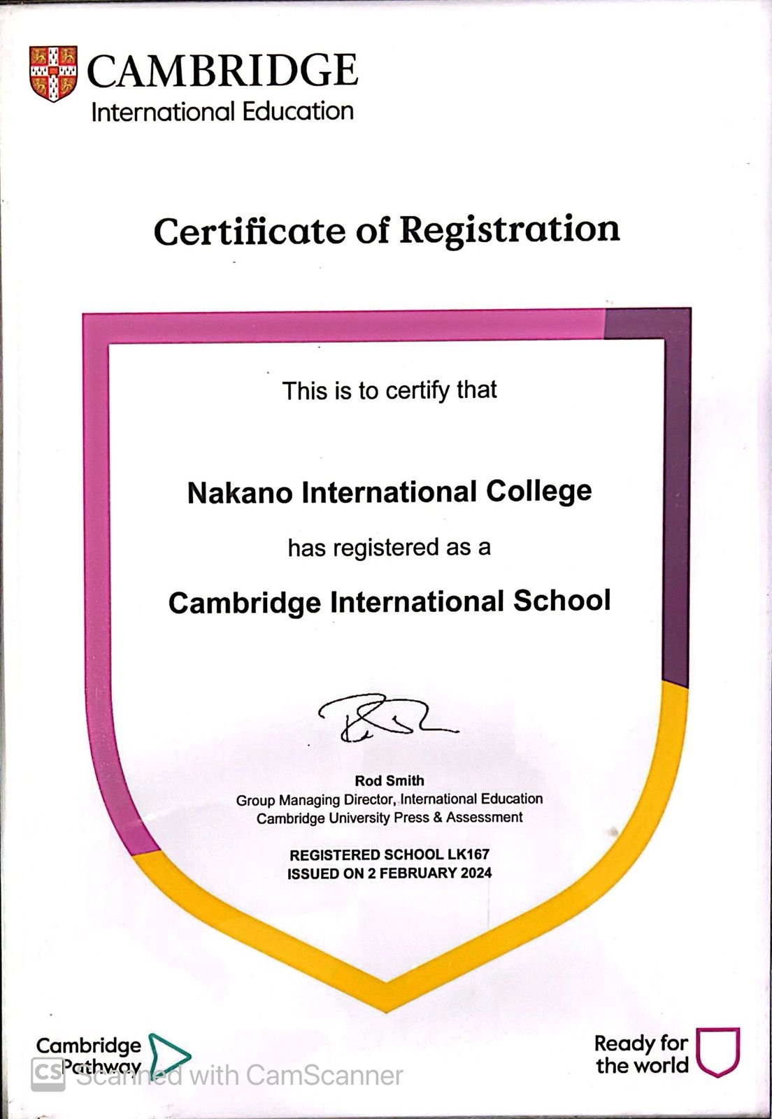 Cambridge International School Certificate &mdash; Nakano International College